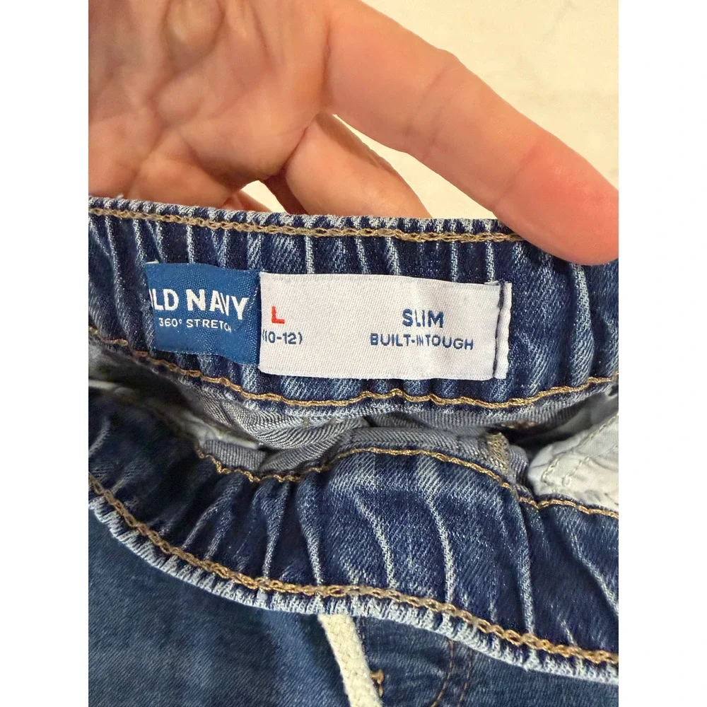 Old Navy Boys Slim Built-In Tough Stretch Distressed Denim Shorts Blue L 10-12